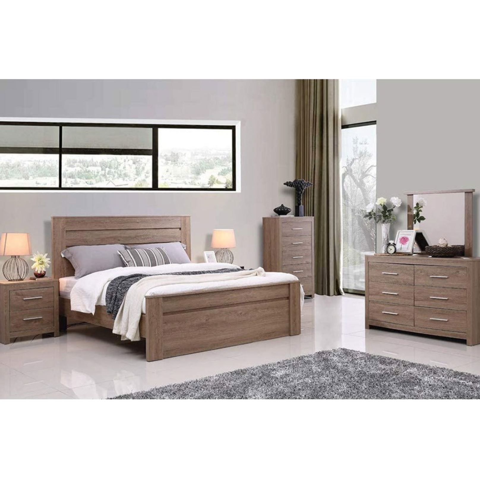 Jason Bed Frame, Jason bedside, Jason tallboy,Jason Dresser, Dark Oak, Walnut
