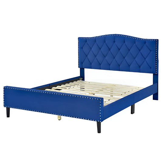 Jessie platform bed frame in velvet blue - available in double and queen size