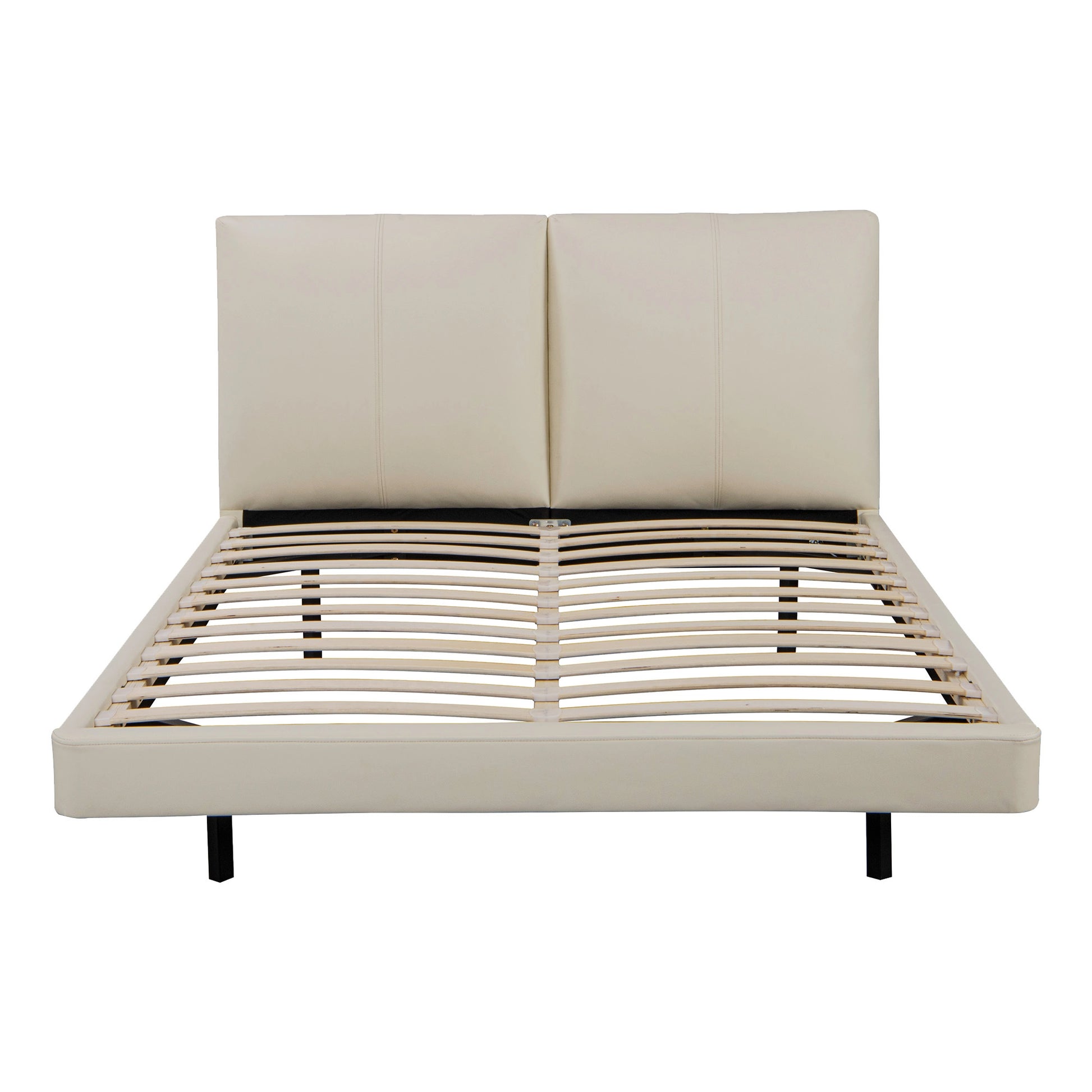 Lara floating upholstered bed frame without mattress – beige faux leather with modern soft foam headboard
