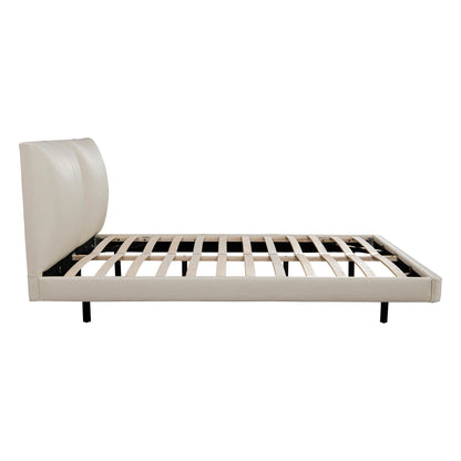 Beige Lara floating bed frame side profile – minimalist upholstered design in faux leather finish