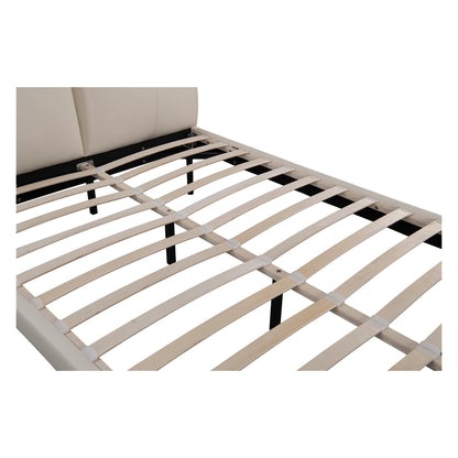 Close-up of Lara bed frame’s plywood slats – strong mattress support system in modern floating bed