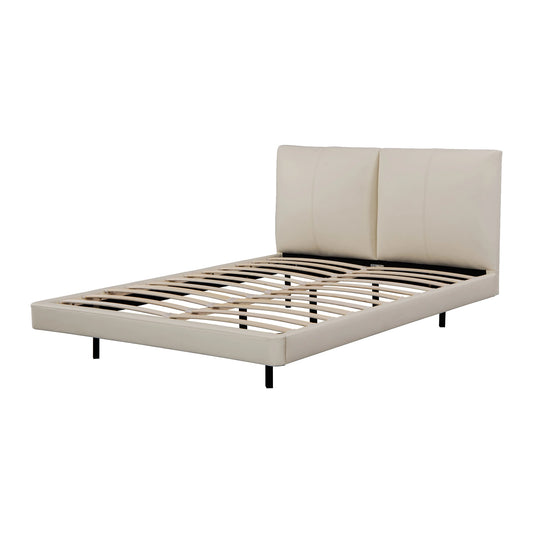 Lara beige faux air leather floating bed frame with soft cushioned headboard – upholstered platform bed in double or queen size