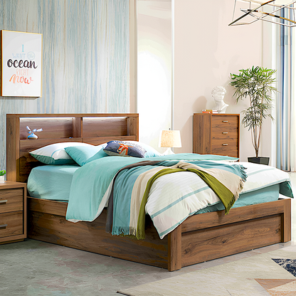 London queen bed with gas lift storage, bed with led lights in headboard