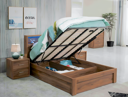 London bed with gas lift, walnut colour