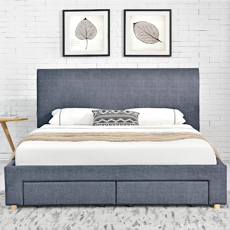 Lucas dark grey double bed frame with 4 storage drawers and dark grey fabric headboard