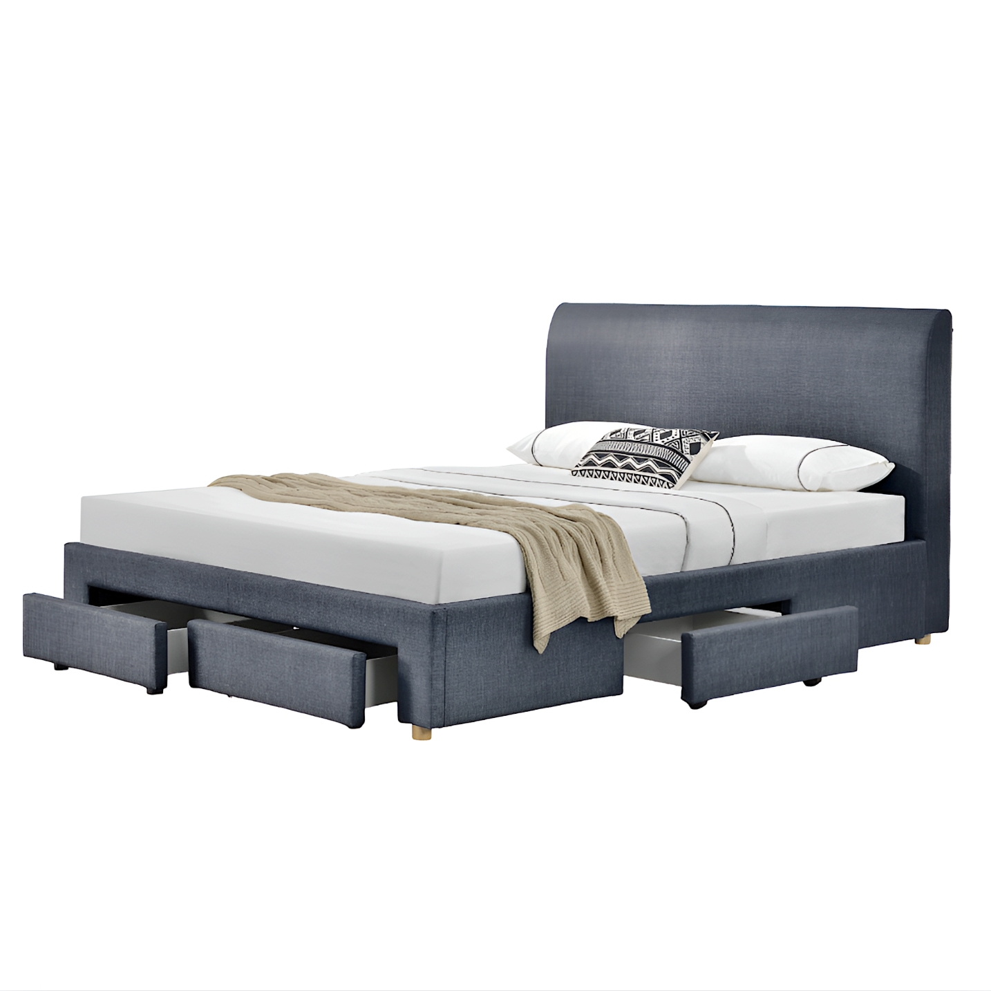 Lucas dark grey queen bed frame with 4 storage drawers and dark grey headboard