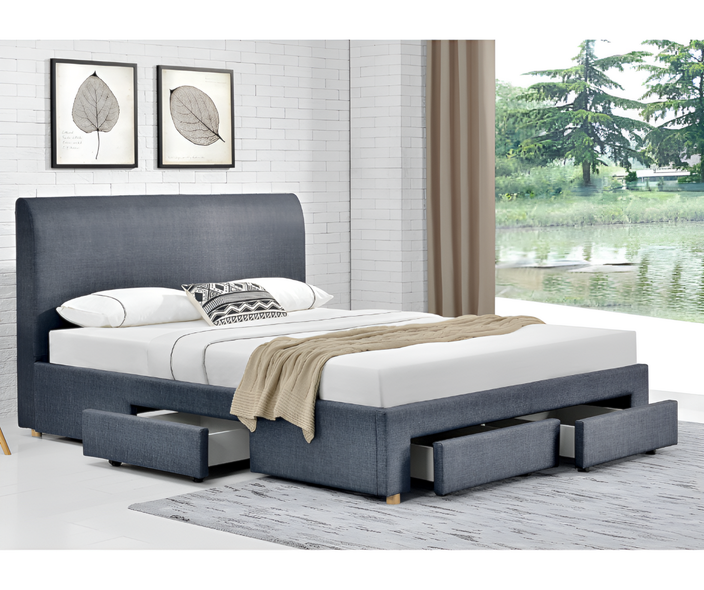 Lucas dark grey fabric bed frame withe dark grey headboard