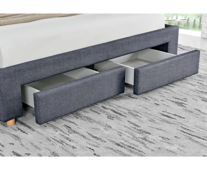 Lucas bed frame with four pull-out storage drawers – dark grey fabric platform bed with front and side drawers