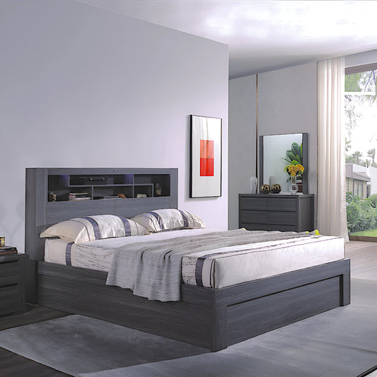 Madrid bed frame with gas lift storage and electric gas lift storage - walnut and oak colour - available in double, queen and king size