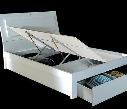Manhattan bed frame with side gas lift and big end drawer in gloss white