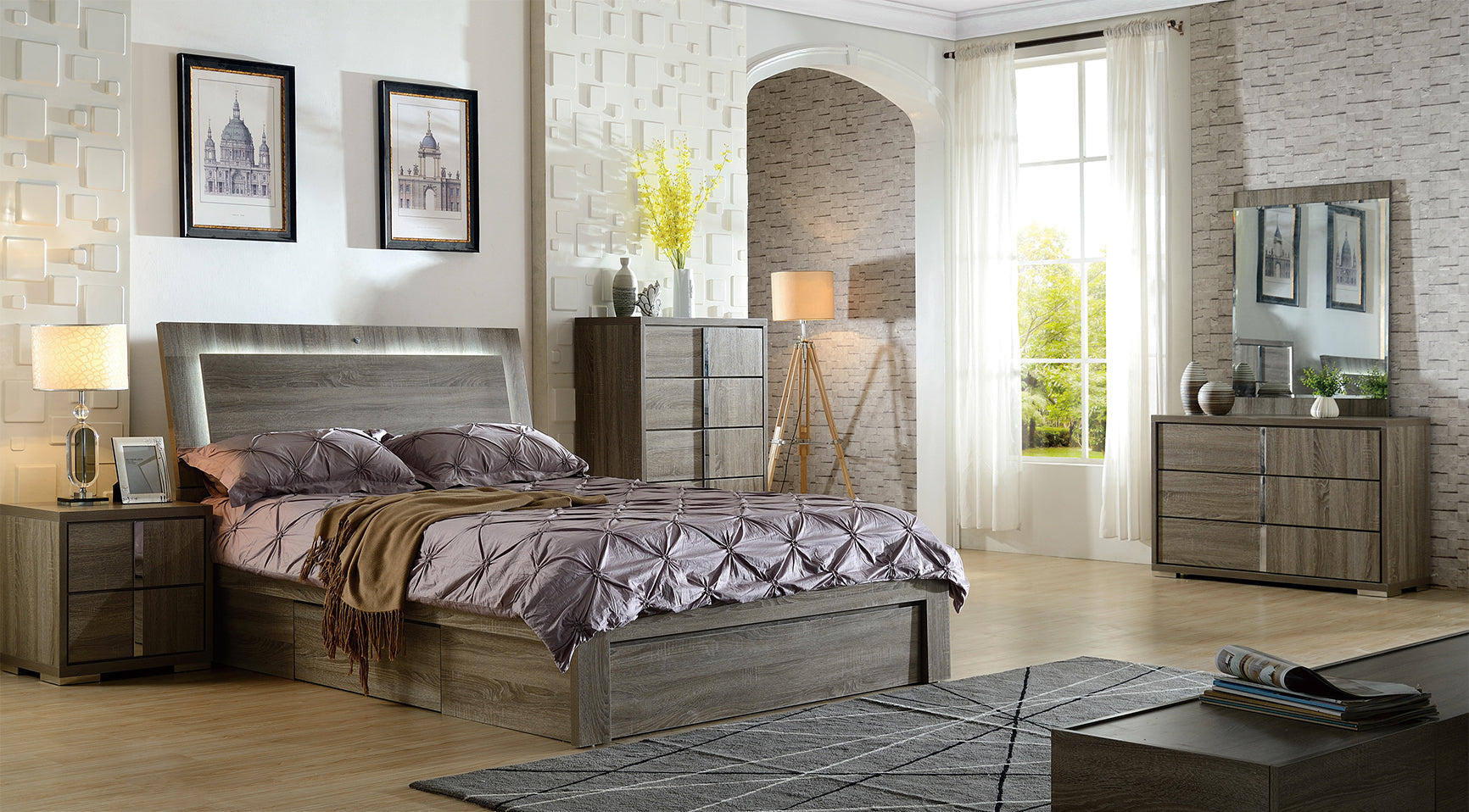 Manhattan queen bed mocha oak
