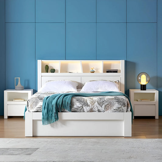 Massa bed frame with storage in gloss white colour, available in double, queen and king size