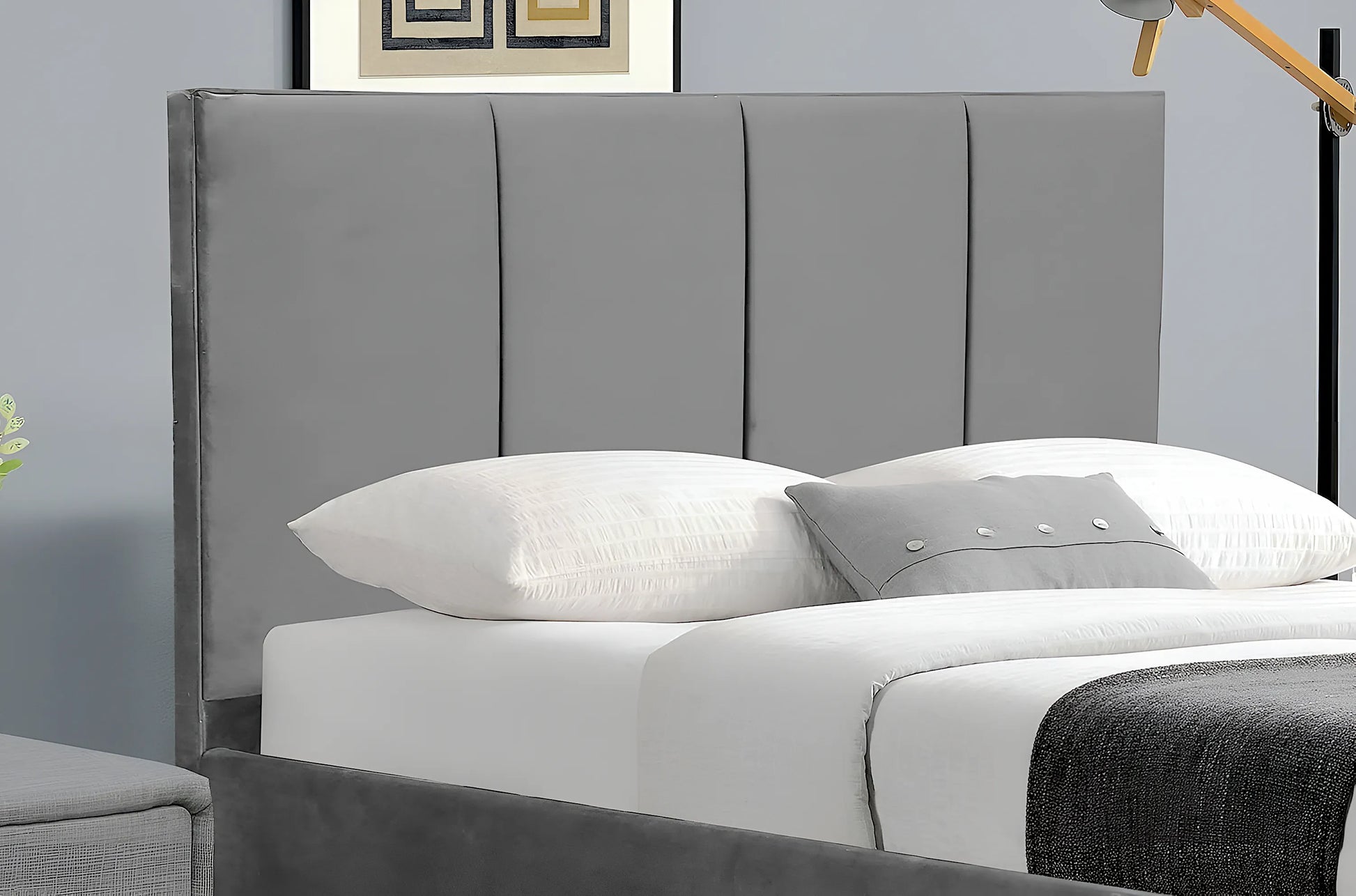 Matthew bed frame in velvet grey fabric - double size