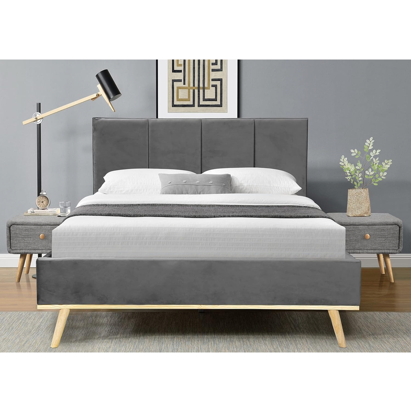 methew bed frame, bedside table