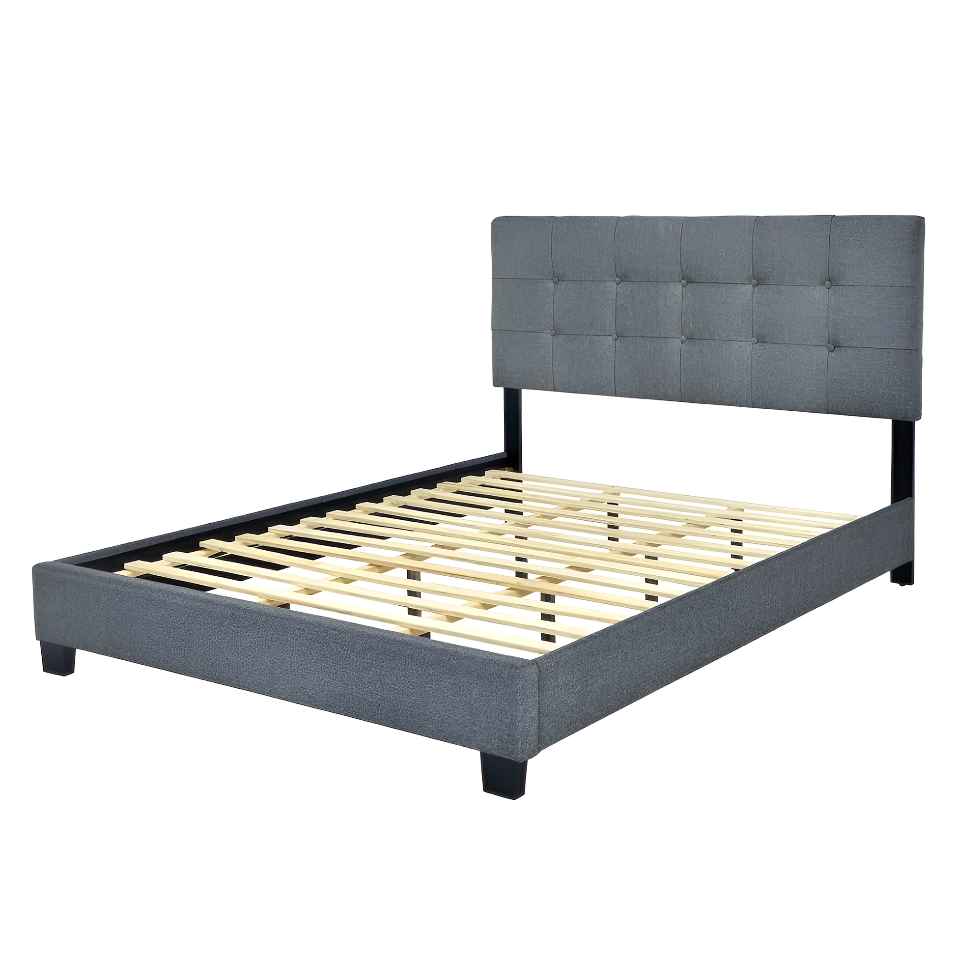 Melton grey colour upholstered platform bed queen