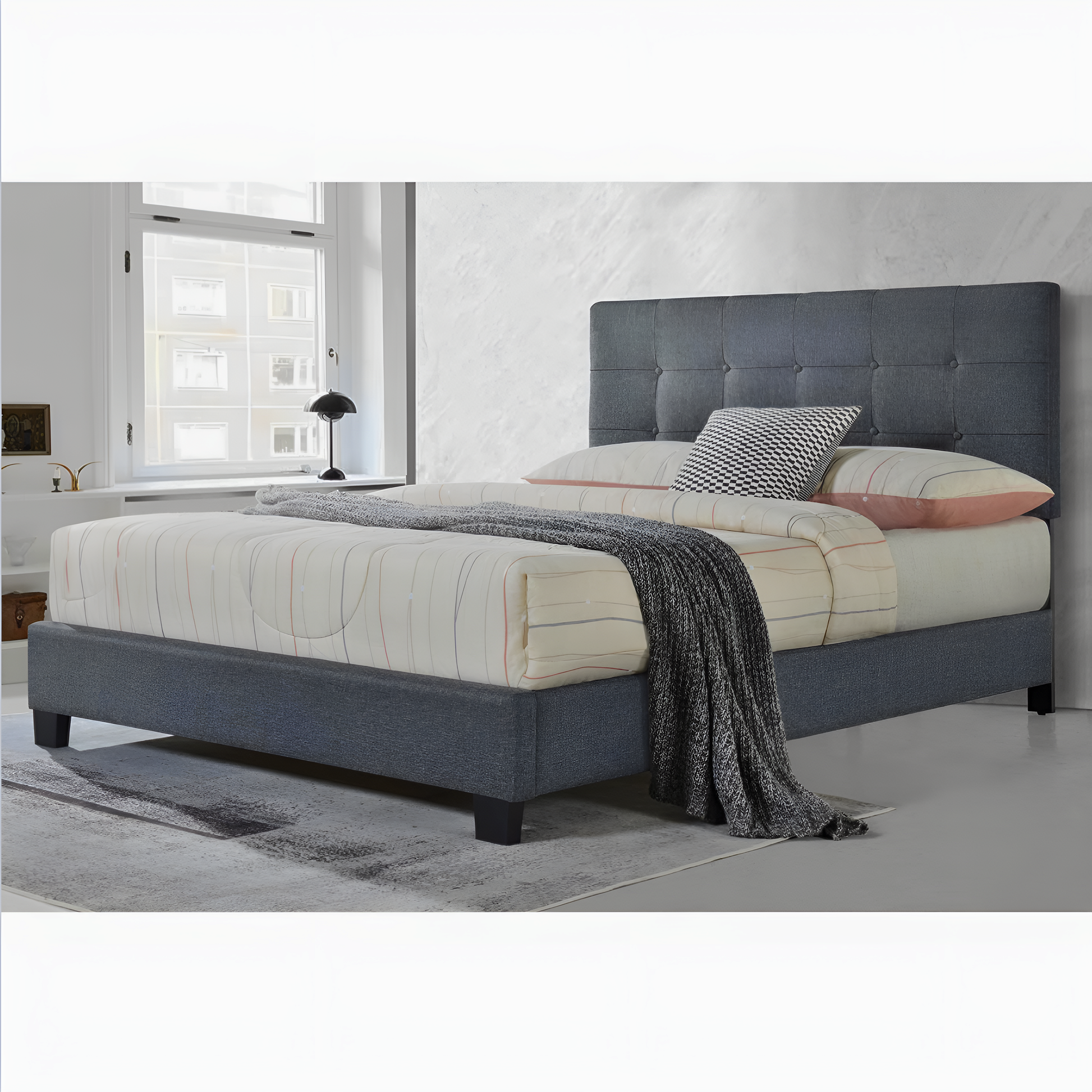 Melton upholstered platform bed - dark grey fabric
