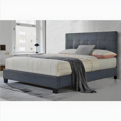 Melton upholstered platform bed - dark grey fabric