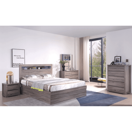 Milan gas lift bed oak queen size, double, walnut or oak colour, electric lift available 