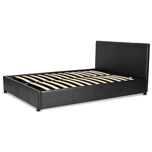 Monica gas lift bed frame in black leather - available in double and queen size