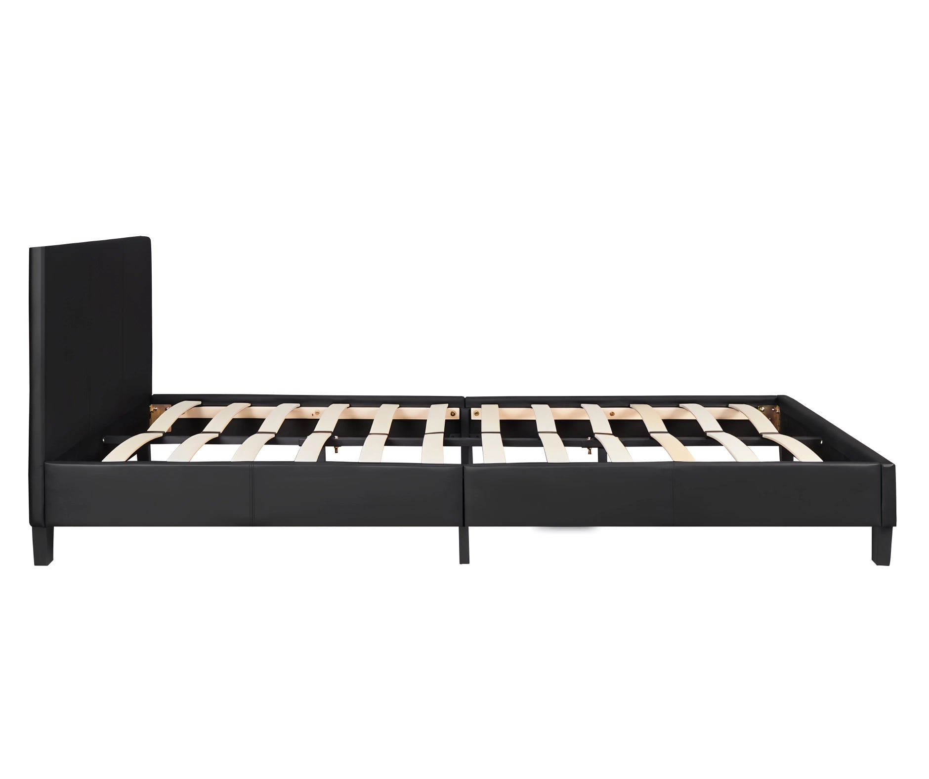 Monica PU leather bed frame in black (side view)
