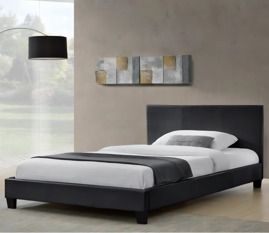Monica PU leather bed frame in black - available in double and queen size
