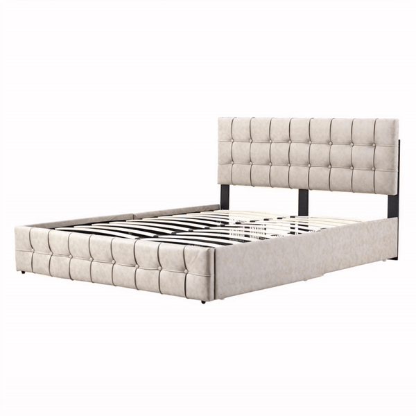 Norwa Bed Frame With 4 Drawers (Beige)