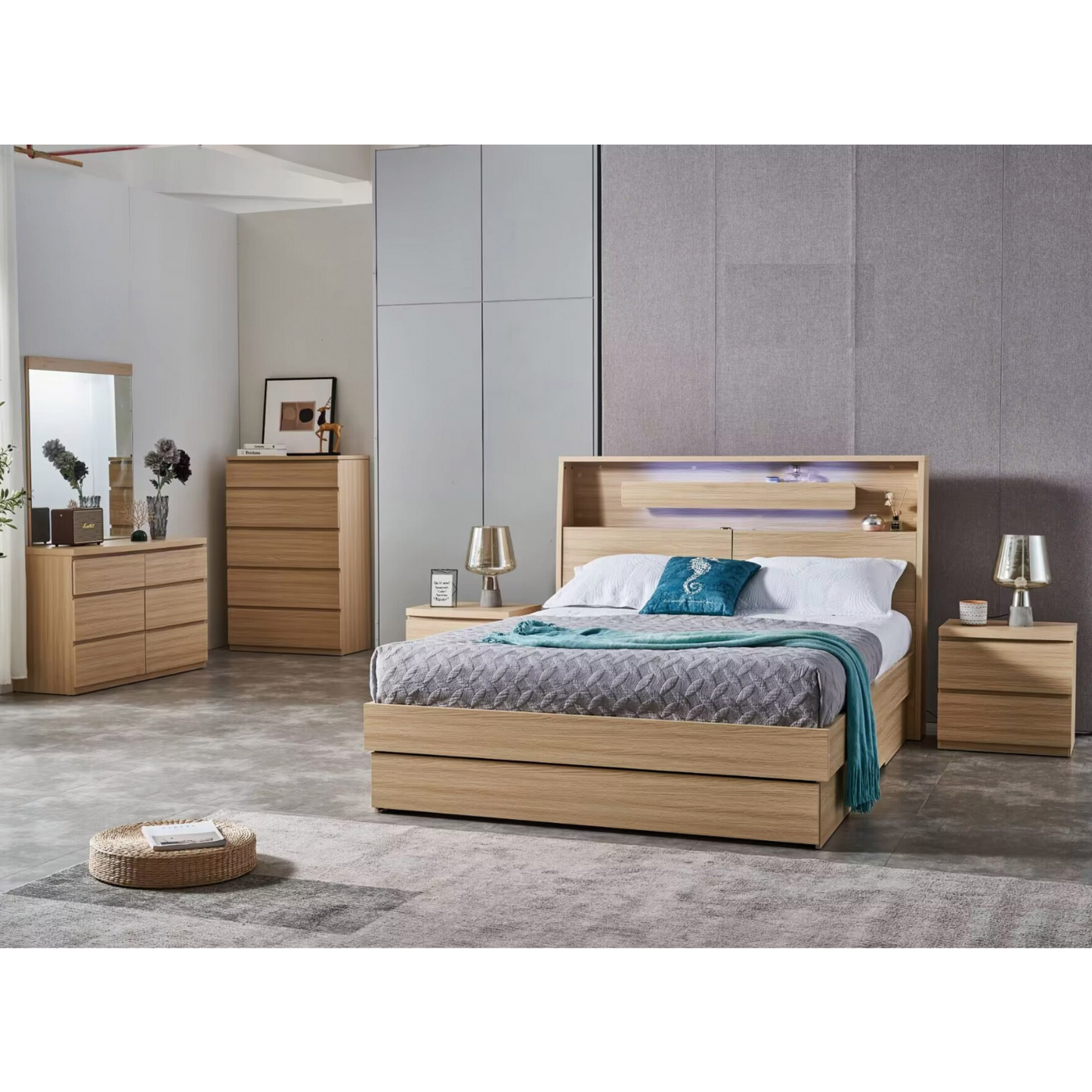 Nova bed frame side gas end drawer, nova bedside nova tallboy nova dresser timber oak
