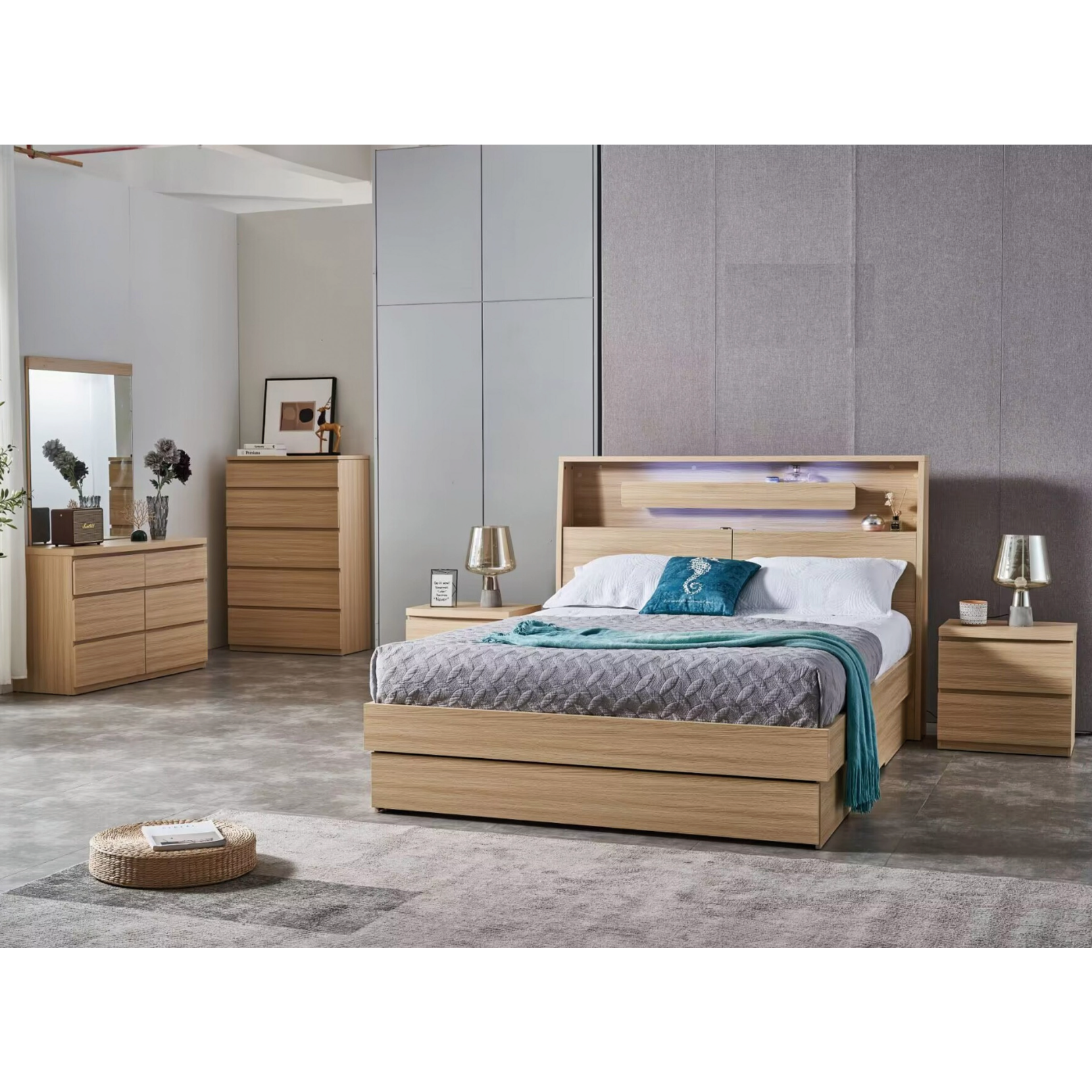Nova bed frame side gas end drawer, nova bedside nova tallboy nova dresser timber oak