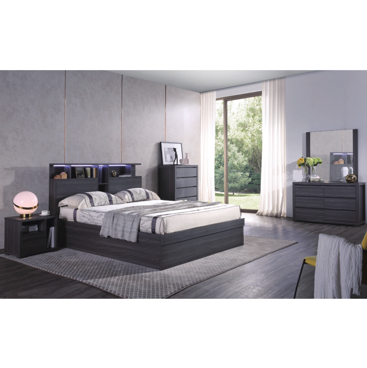 Paris Walnut Colour, Gas lift, electric lift, open storage bedhead