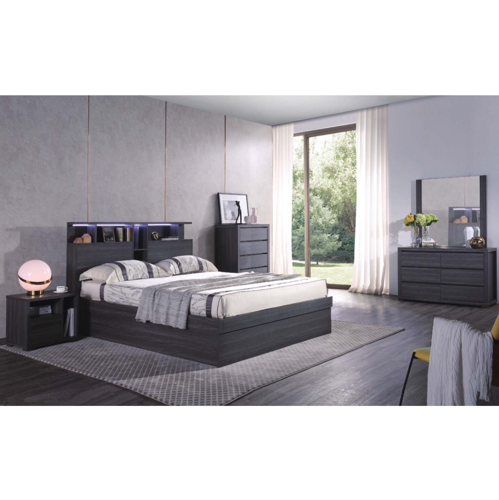 Paris Walnut Colour, Gas lift, electric lift, open storage bedhead