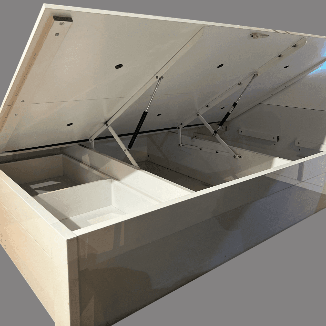 Gloss white side panel gas lift with big end drawer
