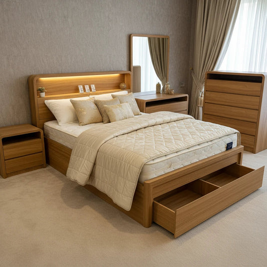 Trendy bed frame with drawers