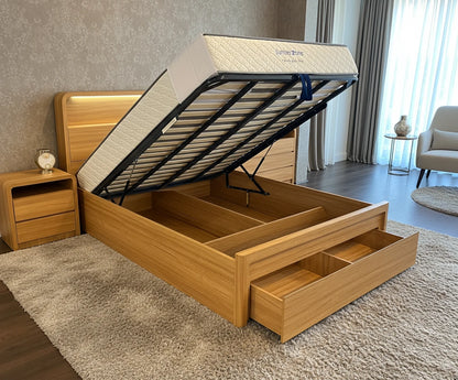 Trendy bed frame with gas lift and drawer