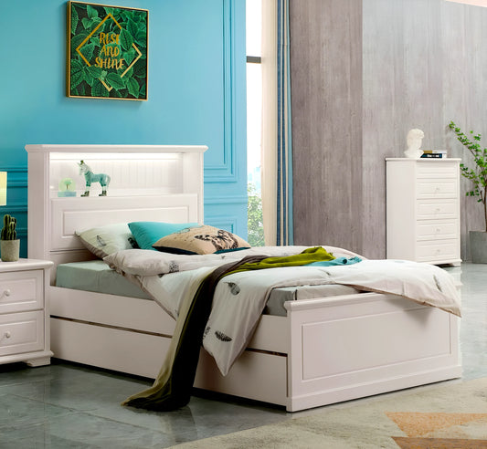 Vangogh bed frame – white king single storage bed with gas lift or trundle option