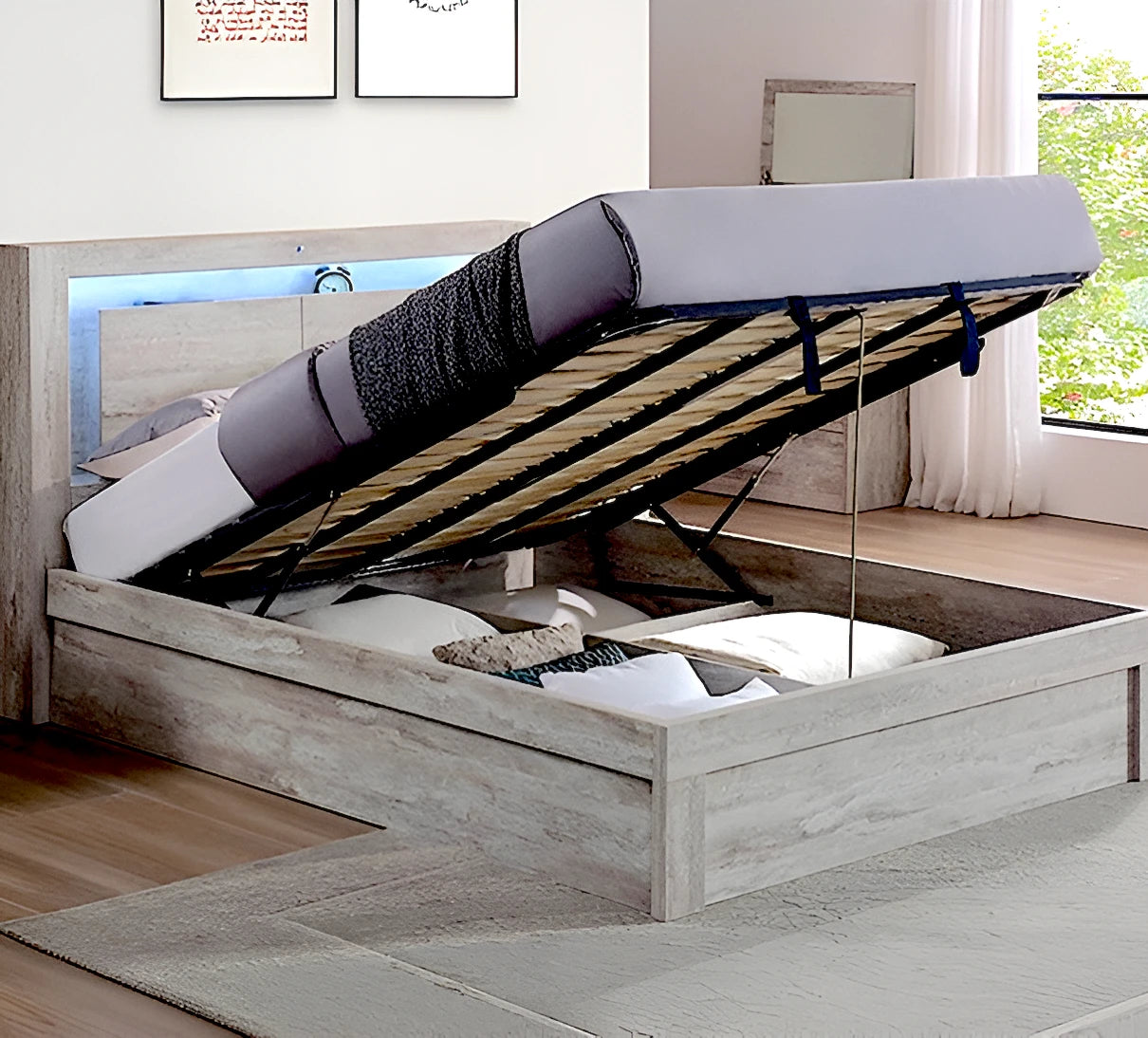 Victoria bed frame with gas lift storage