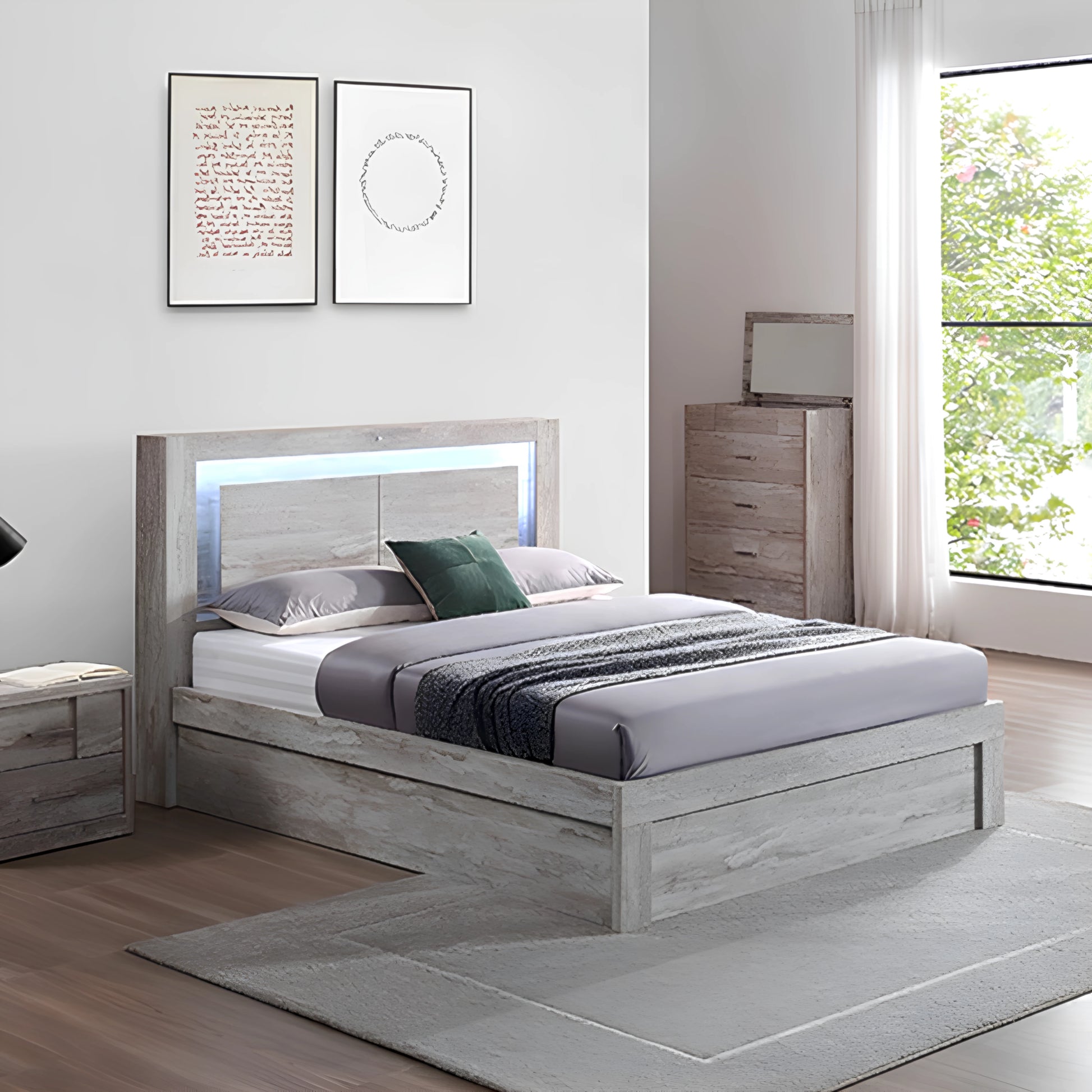 Vitoria bed frame in washed oak - gas lift or electric lift - available in king single, double and queen size