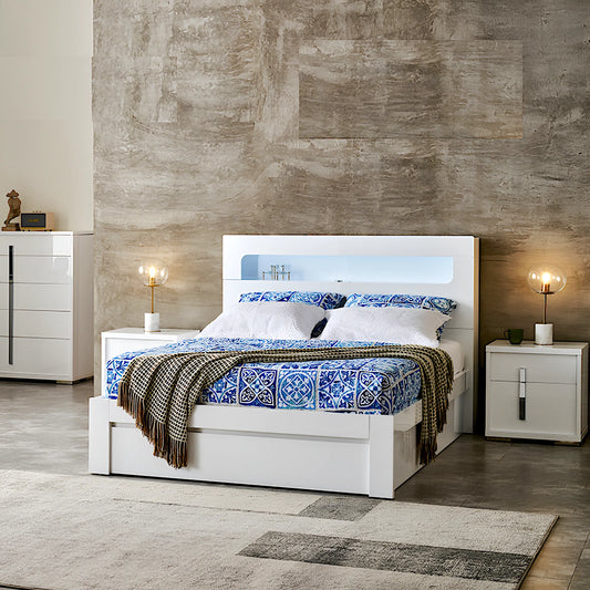 Washington bed frame in white with gas lift and drawer storage - available in double, queen and king size