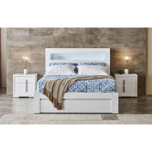 gloss white gas lift bed LED light USB charger with Storage