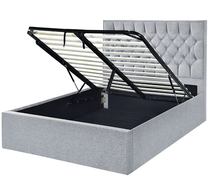 William gas lift bed frame with gas lift storage in grey fabric