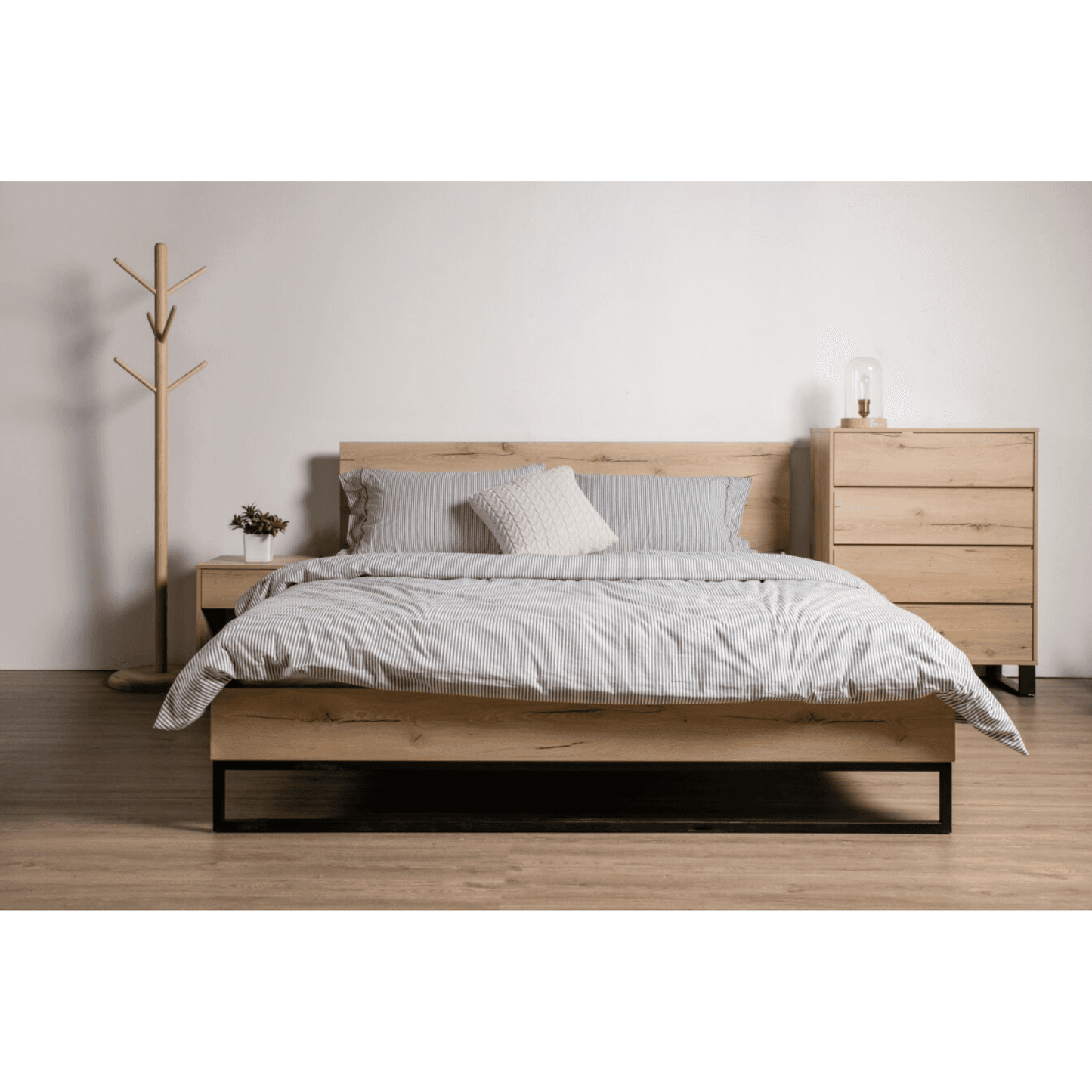 coogee bed frame, double, queen, bedside table, tallboy